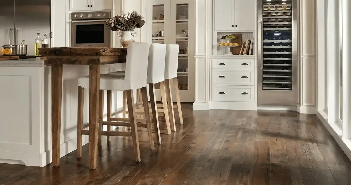 Professionally installed and refinished hardwood flooring in a residential home, showcasing smooth finish and natural wood tones in Bloomington, IN